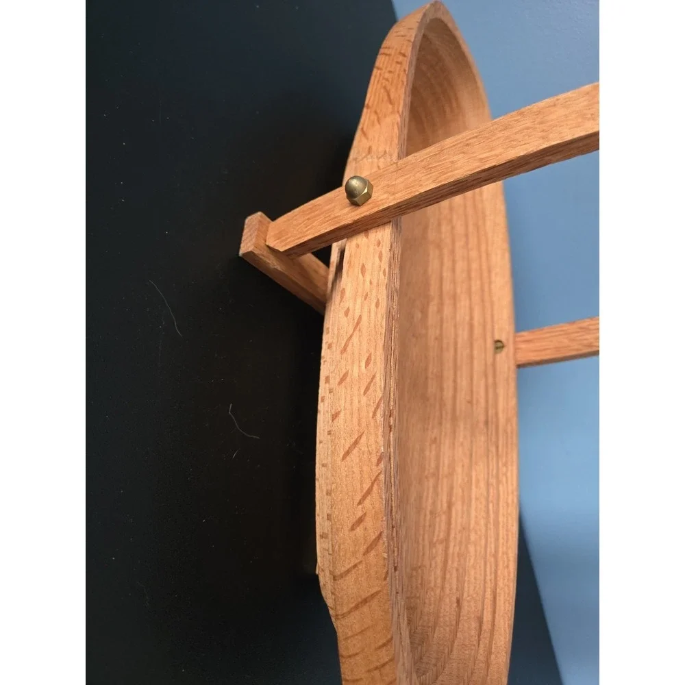 Vtg Handcrafted Wooden Folding Collapsible Spiral Oval Shaped‎ Fruit Basket Bowl